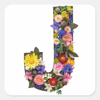 Alfabet letters bloemen vierkante sticker