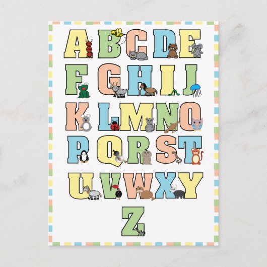 Alfabet Letters Cute Animals Educational Briefkaart (Voorkant)