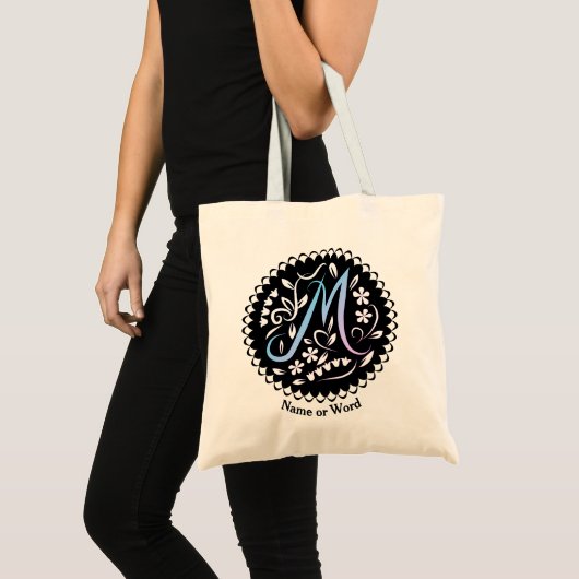 Alfabet M Monogram Handschrift Tote Bag (Voorkant (product))