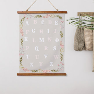 Alfabet Meisjes Licht Roze Bloemen Hangend Wandkleed