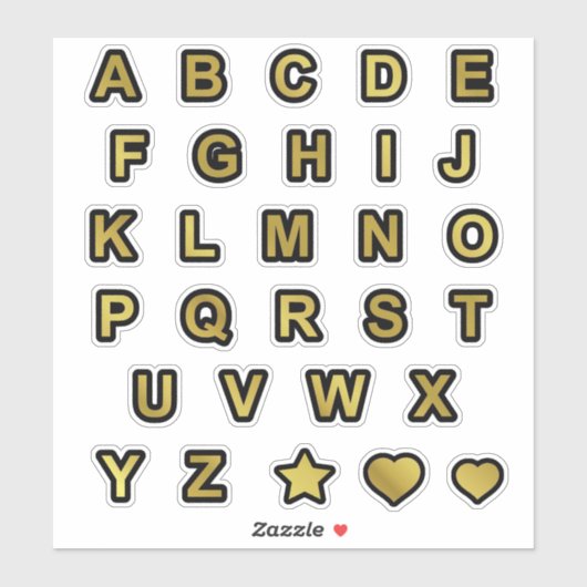 Alfabet met zwarte en goudhoofdletters sticker (Vel)