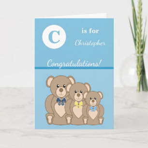 Alfabet naam nieuwe baby schattige teddyberen blau kaart