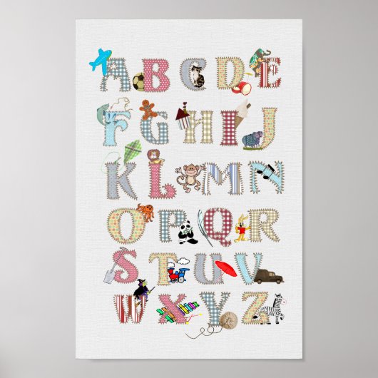 Alfabet Nursery Kunst Cute Foto's Stof Uitzicht Poster (Voorkant)