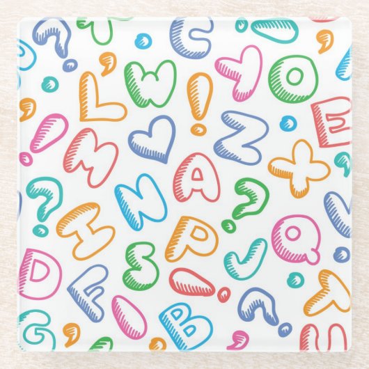 alfabet-patroon glazen onderzetter (Voorkant)