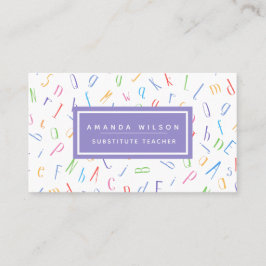 Alfabet Patroon Paarse Substituut Leraar / Tutor Visitekaartje