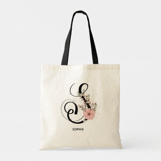 Alfabet Script Letter S Floral Monogram bloem Tote Bag (Achterkant)
