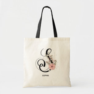 Alfabet Script Letter S Floral Monogram bloem Tote Bag