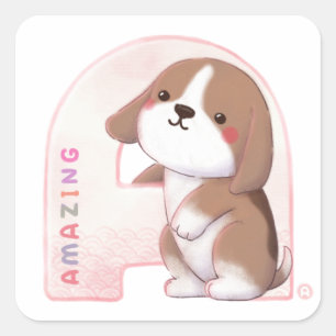 Alfabet serie: "A" Amazing Beagle illustratie Vierkante Sticker
