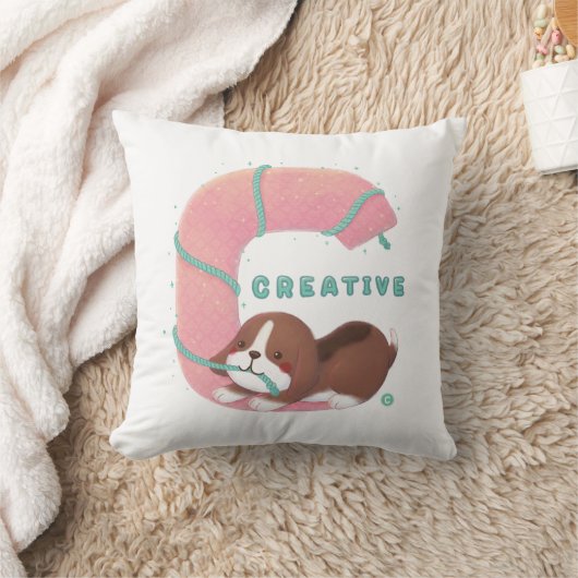Alfabet serie: "C" Creative Beagle illustratie Kussen (Deken)