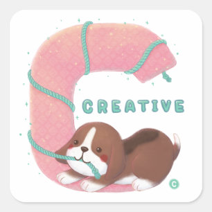 Alfabet serie: "C" Creative Beagle illustratie Vierkante Sticker