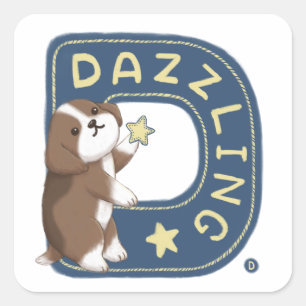 Alfabet serie: "D" Dazzling Beagle illustratie Vierkante Sticker