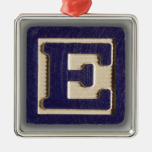 Alfabet Speelgoed blok E Metalen Ornament (Voorkant)