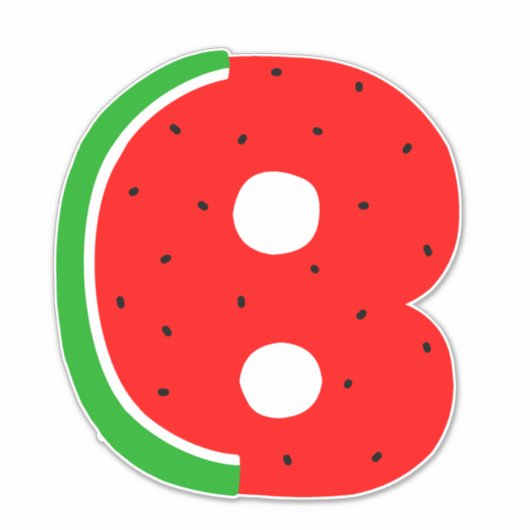 Alfabet Sticker, letter B Sticker, watermeloen Sticker (Voorkant)