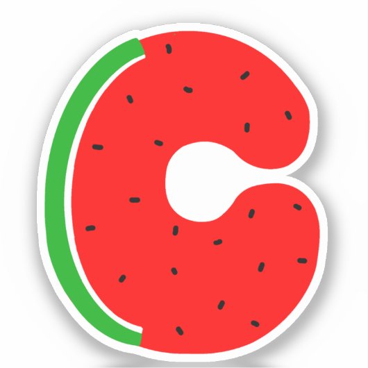 Alfabet Sticker, Letter C Sticker, Watermeloen Sticker (Voorkant)
