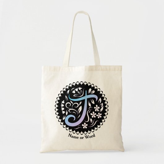 Alfabet T Monogram Handschrift Tote Bag (Voorkant)