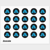 Alfabet van Janz Capital Blue Letter A Black Ronde Sticker (Vel)