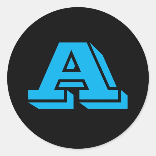 Alfabet van Janz Capital Blue Letter A Black Ronde Sticker (Voorkant)