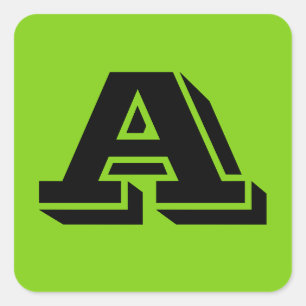 Alfabet van Janz Capital Letter A Yellow Green Vierkante Sticker