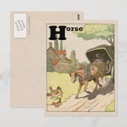 Alfabet voor paarden en vervoermiddelen briefkaart (Voorkant / Achterkant)