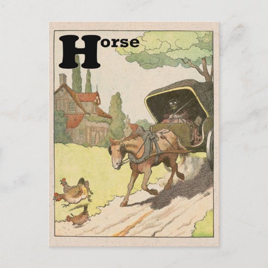 Alfabet voor paarden en vervoermiddelen briefkaart (Voorkant)