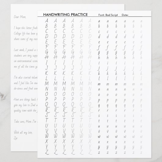 Alfabet voor schrijfbeoefening voor slecht script (Voorkant / Achterkant)