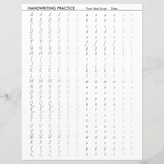 Alfabet voor schrijfbeoefening voor slecht script (Voorkant)
