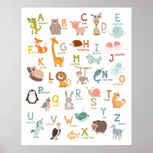 Alfabet wanddecoratie Alfabet dieren Kinderkamer Poster (Voorkant)