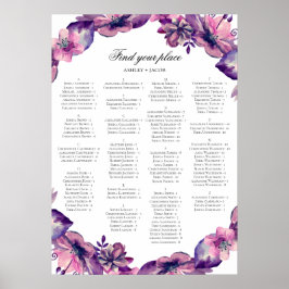 Alfabet-zitplaatsingsschema. Paarse en roze bloeme Poster