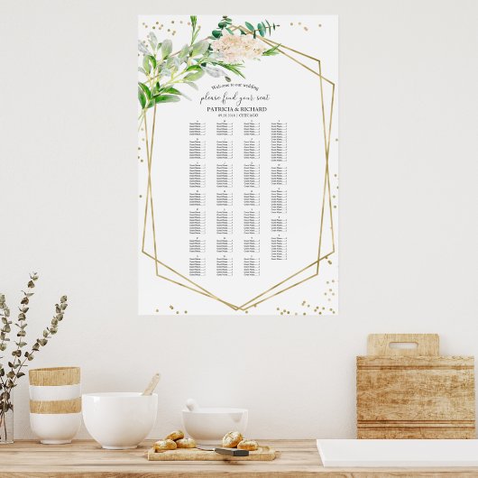 Alfabetical Wedding Seating Chart Greenery Poster (Keuken)