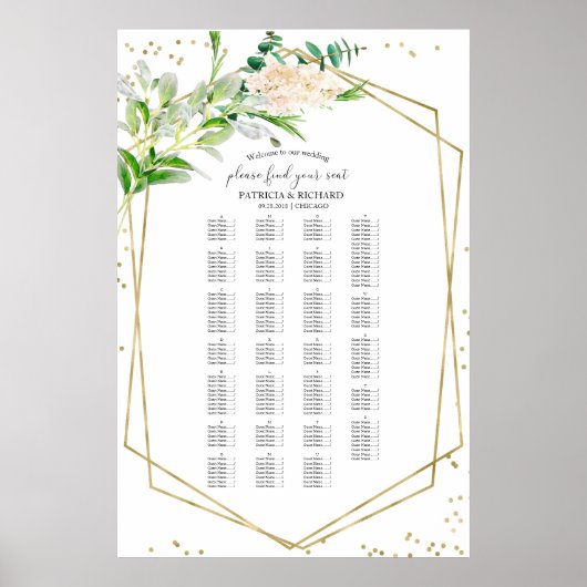 Alfabetical Wedding Seating Chart Greenery Poster (Voorkant)