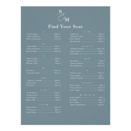 Alfabetisch Klassiek Monogram Blauw Zitplaatskaart Perfect Poster