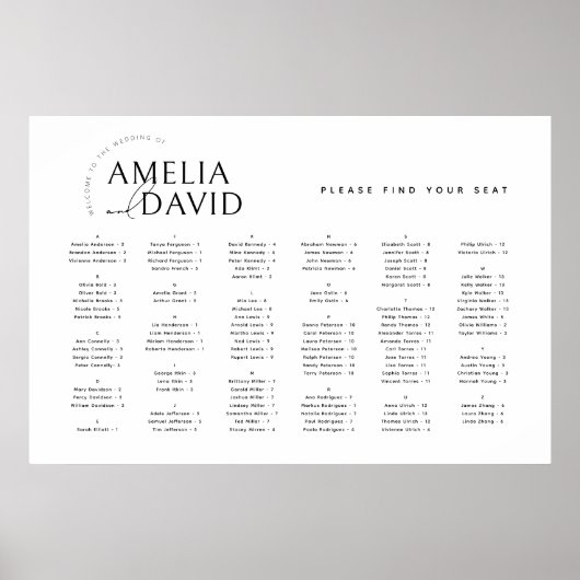 Alfabetisch Modern Vind uw zitplaatskaart Poster (Voorkant)