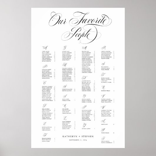 Alfabetisch Onze Favoriete Mensen Elegant Bruiloft Poster (Voorkant)