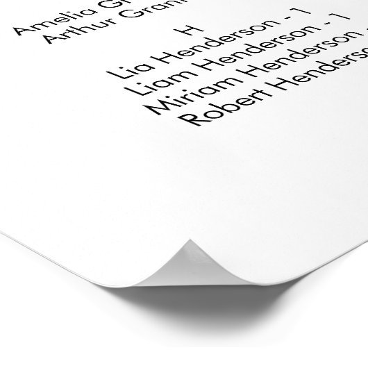 Alfabetisch Onze favoriete Mensen Zittingkaart Poster (Hoek)