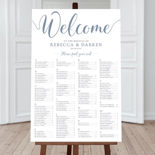 Alfabetisch tabelplan Stustblauw Zitdiagram Poster