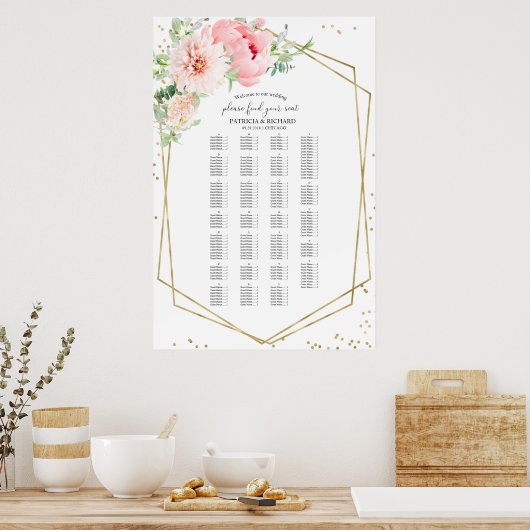 Alfabetische bruiloft - Zitkaart Blush Floral Poster (Keuken)