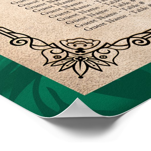 Alfabetische groene en goudlegante Rozen Zitplaats Poster (Hoek)