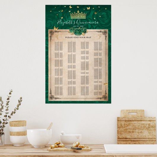 Alfabetische groene en goudlegante Rozen Zitplaats Poster (Keuken)