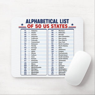 Alfabetische lijst van 50 Amerikaanse staten lijst Muismat