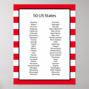 Alfabetische lijst van 50 Amerikaanse staten Poster