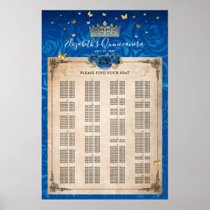 Alfabetische Royal Blue- en Gold-Rozen Poster