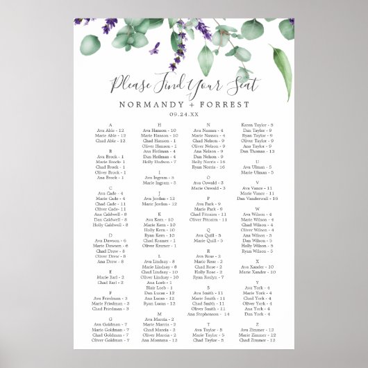 Alfabetische Rustige Lavender-spreidingskaart Poster (Voorkant)