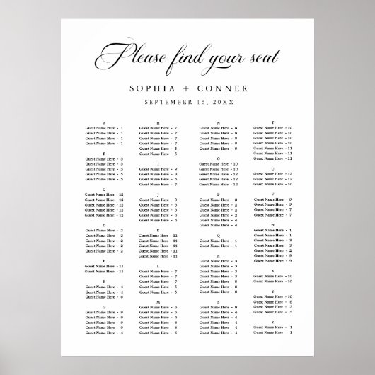 Alfabetische volgorde Eenvoudig bruiloft Poster (Voorkant)