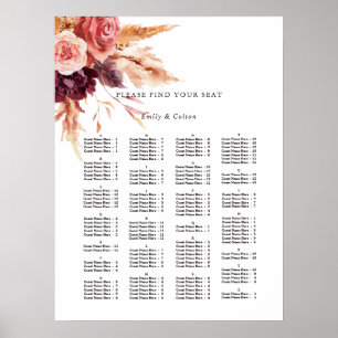 Alfabetische volgorde Floral Wedding Seating Chart Poster