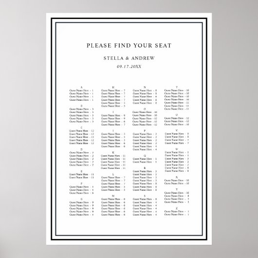 Alfabetische volgorde Moderne bruiloft Poster (Voorkant)