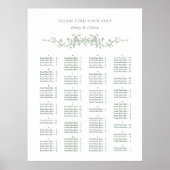Alfabetische volgorde Sage Green Wedding Seating Poster (Voorkant)