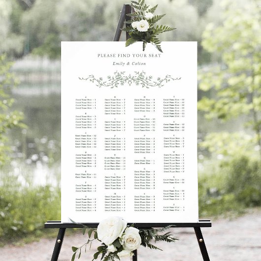 Alfabetische volgorde Sage Green Wedding Seating Poster