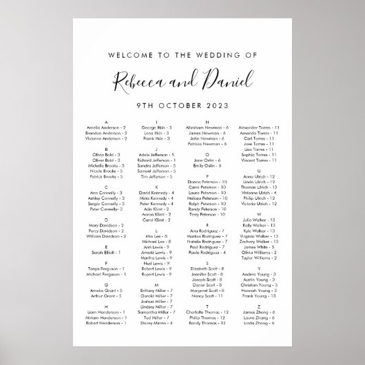 Alfabetische Welkom Bruiloft Zittinggrafiek Poster (Voorkant)