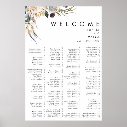 Alfabetische witte flora poster (Voorkant)