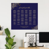 Alfabetische zeegras (Navy Blue & Gold Lace) Poster (Thuiskantoor)
